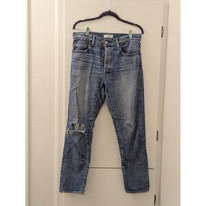 Moussy Vintage Distressed Blue Straight-Leg Jeans With Ripped Detail - W28 L30